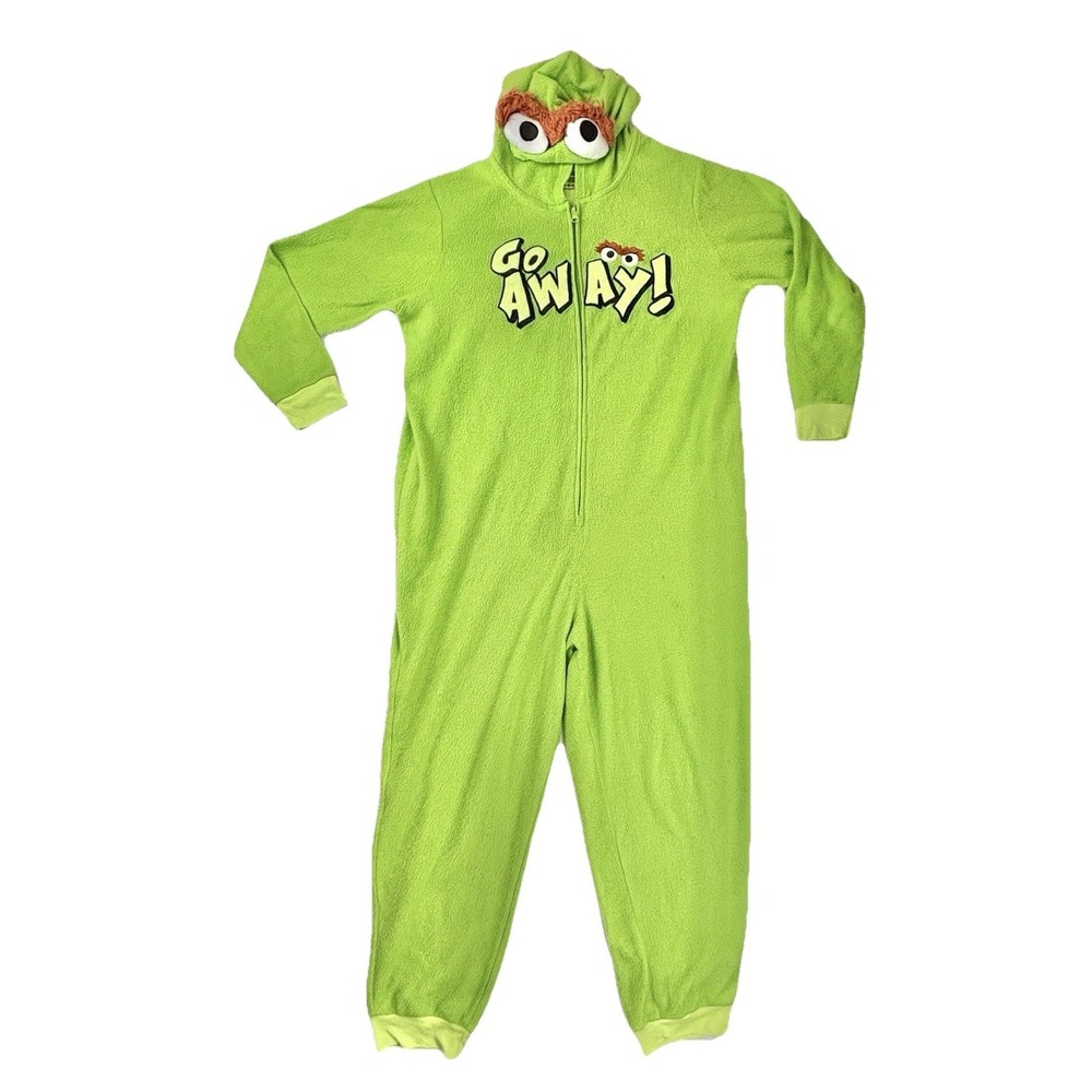 Sesame Street Oscar Go Away Adult Fleece Bodysuit Costume Hoodie XXL 2015 Green